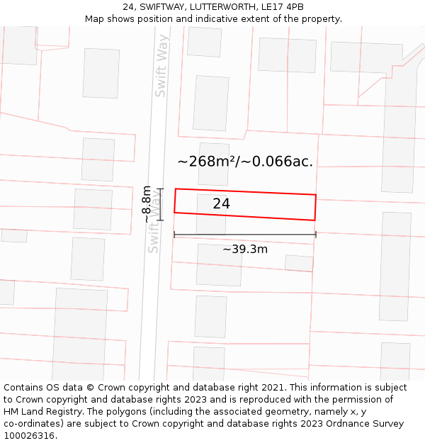 24, SWIFTWAY, LUTTERWORTH, LE17 4PB: Plot and title map