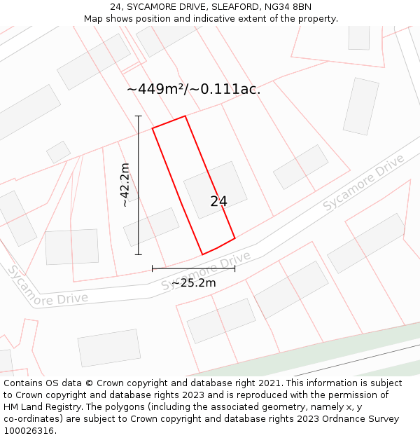 24, SYCAMORE DRIVE, SLEAFORD, NG34 8BN: Plot and title map