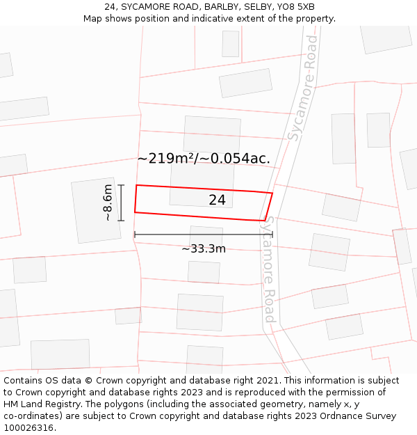 24, SYCAMORE ROAD, BARLBY, SELBY, YO8 5XB: Plot and title map