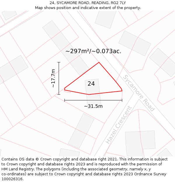 24, SYCAMORE ROAD, READING, RG2 7LY: Plot and title map