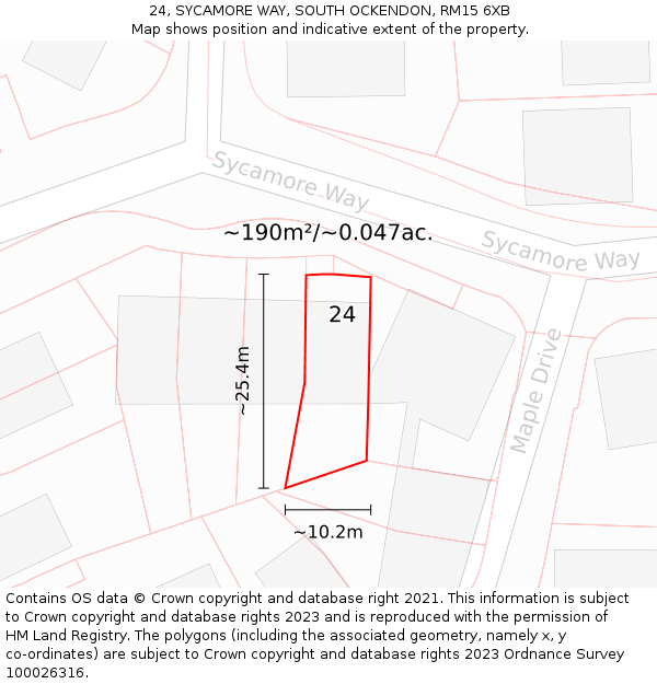 24, SYCAMORE WAY, SOUTH OCKENDON, RM15 6XB: Plot and title map