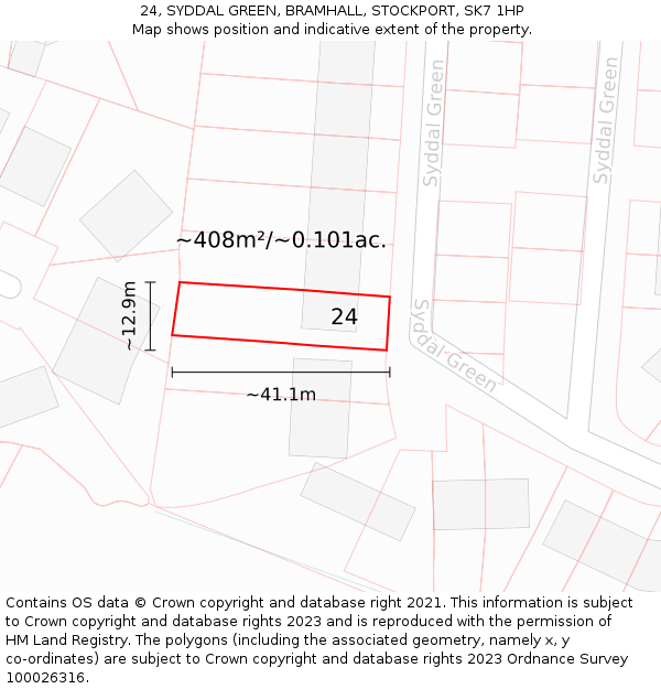 24, SYDDAL GREEN, BRAMHALL, STOCKPORT, SK7 1HP: Plot and title map