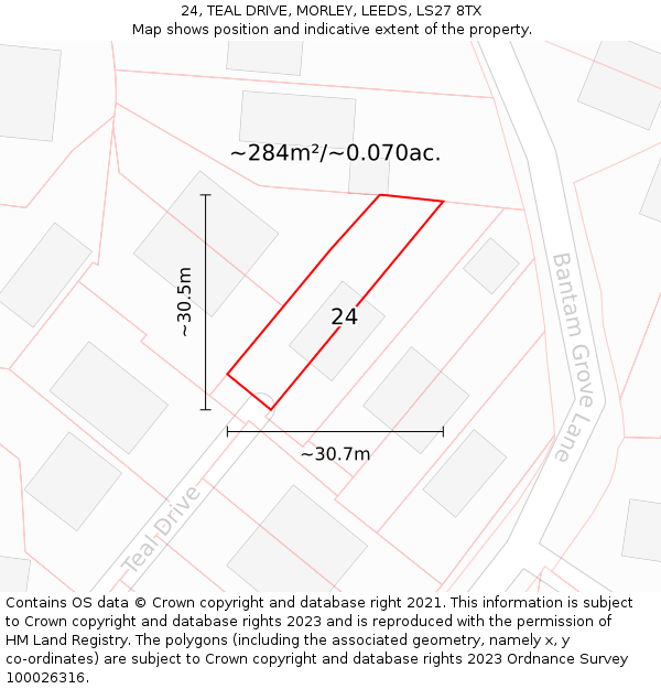 24, TEAL DRIVE, MORLEY, LEEDS, LS27 8TX: Plot and title map