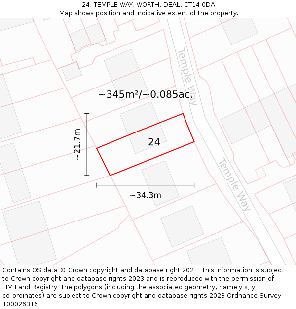 24, TEMPLE WAY, WORTH, DEAL, CT14 0DA: Plot and title map