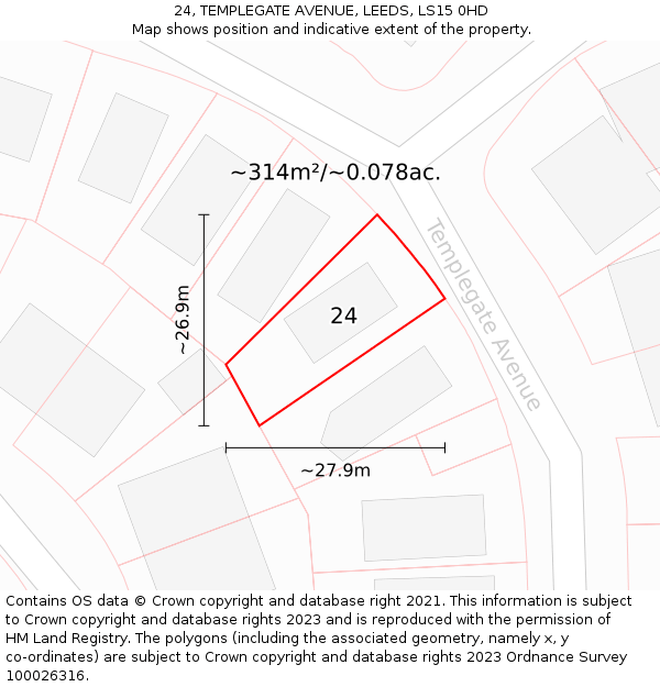 24, TEMPLEGATE AVENUE, LEEDS, LS15 0HD: Plot and title map