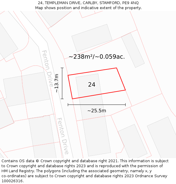 24, TEMPLEMAN DRIVE, CARLBY, STAMFORD, PE9 4NQ: Plot and title map