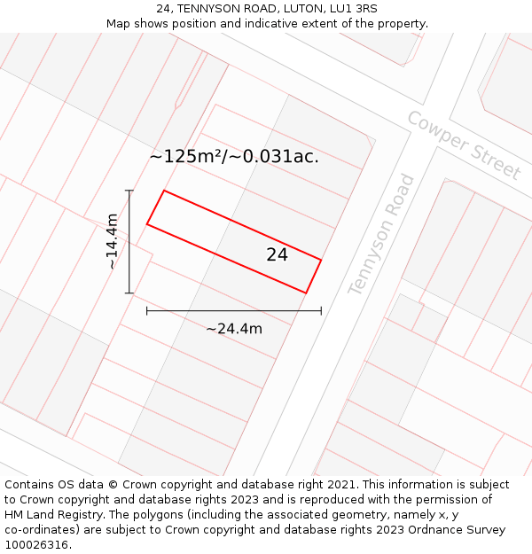 24, TENNYSON ROAD, LUTON, LU1 3RS: Plot and title map