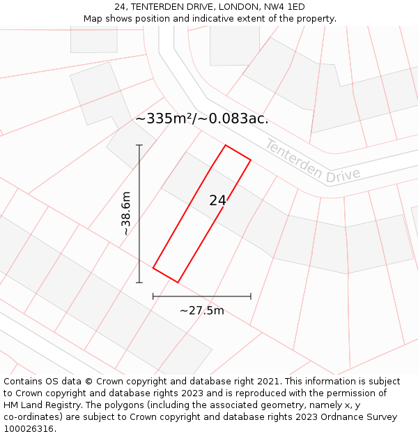 24, TENTERDEN DRIVE, LONDON, NW4 1ED: Plot and title map