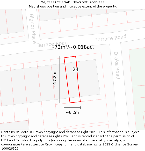 24, TERRACE ROAD, NEWPORT, PO30 1EE: Plot and title map