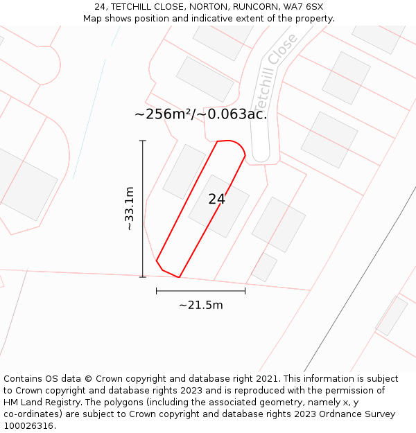 24, TETCHILL CLOSE, NORTON, RUNCORN, WA7 6SX: Plot and title map