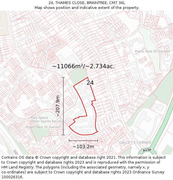 24, THAMES CLOSE, BRAINTREE, CM7 3XL: Plot and title map