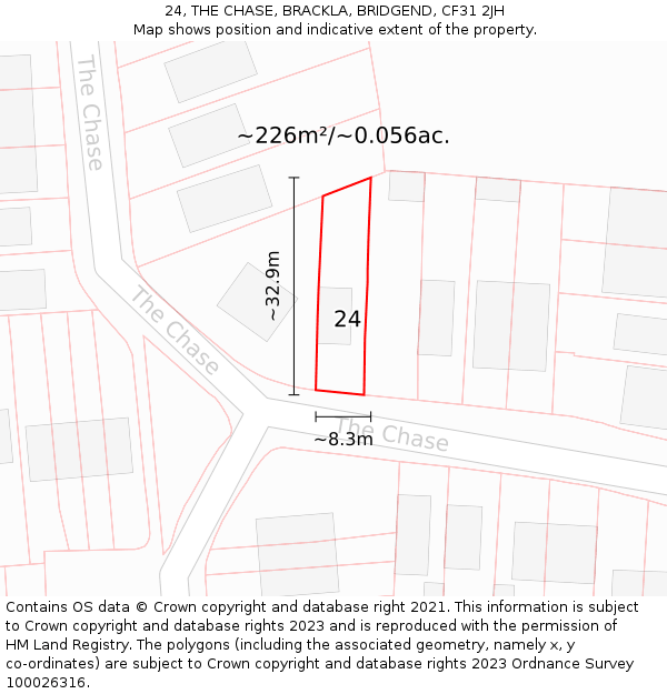 24, THE CHASE, BRACKLA, BRIDGEND, CF31 2JH: Plot and title map