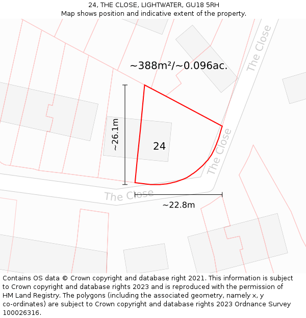 24, THE CLOSE, LIGHTWATER, GU18 5RH: Plot and title map