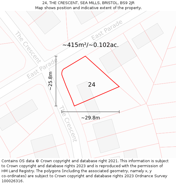 24, THE CRESCENT, SEA MILLS, BRISTOL, BS9 2JR: Plot and title map