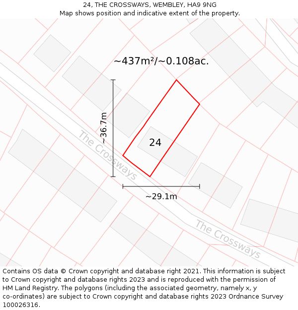 24, THE CROSSWAYS, WEMBLEY, HA9 9NG: Plot and title map