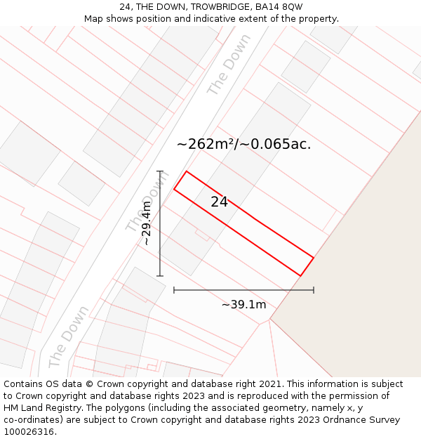 24, THE DOWN, TROWBRIDGE, BA14 8QW: Plot and title map