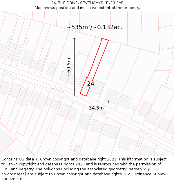 24, THE DRIVE, SEVENOAKS, TN13 3AE: Plot and title map