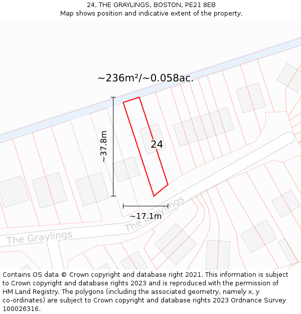 24, THE GRAYLINGS, BOSTON, PE21 8EB: Plot and title map