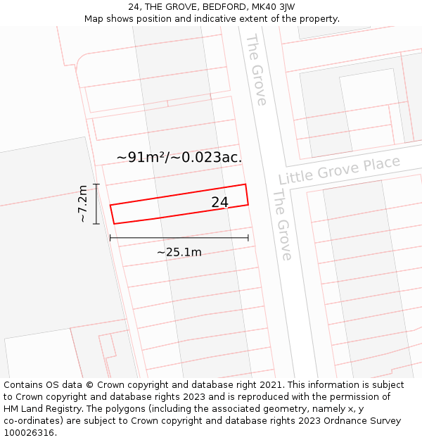 24, THE GROVE, BEDFORD, MK40 3JW: Plot and title map