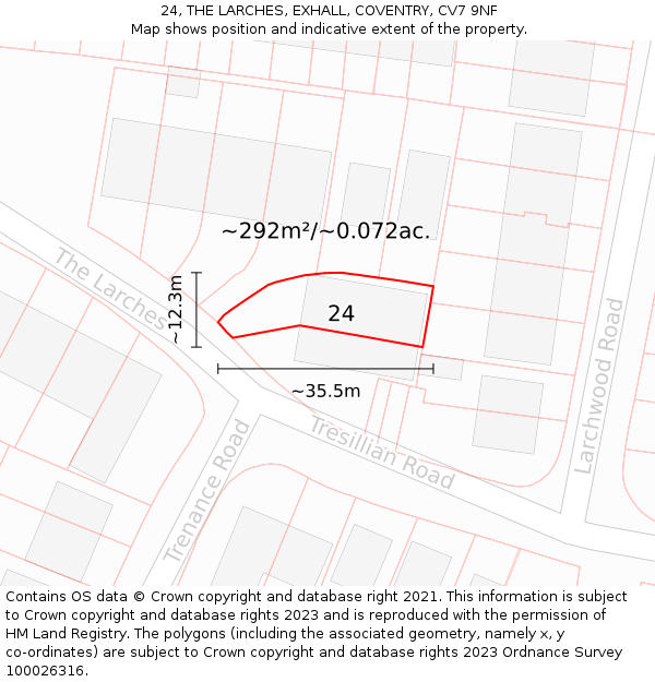 24, THE LARCHES, EXHALL, COVENTRY, CV7 9NF: Plot and title map