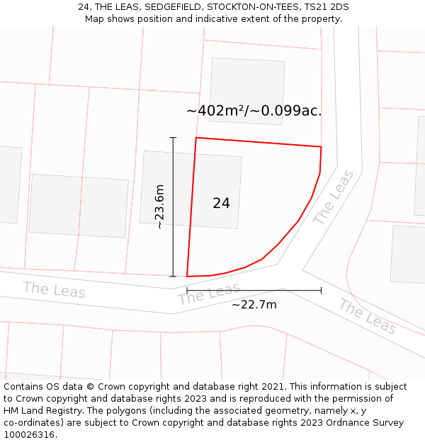 24, THE LEAS, SEDGEFIELD, STOCKTON-ON-TEES, TS21 2DS: Plot and title map