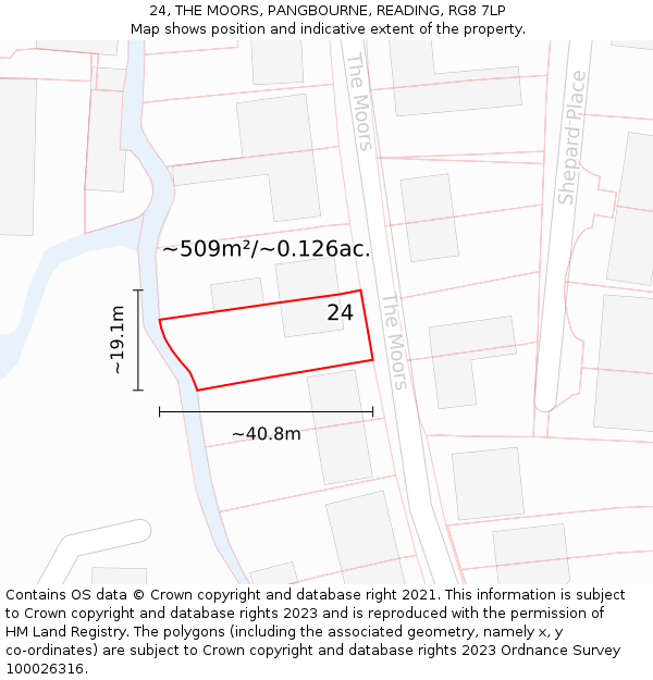 24, THE MOORS, PANGBOURNE, READING, RG8 7LP: Plot and title map