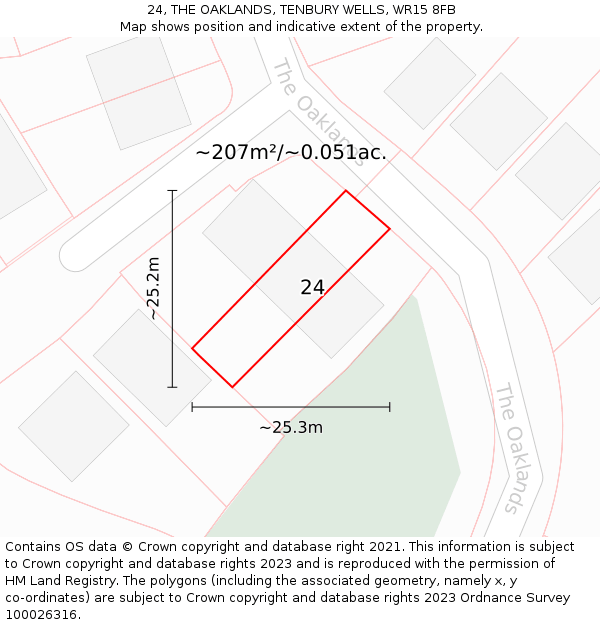 24, THE OAKLANDS, TENBURY WELLS, WR15 8FB: Plot and title map