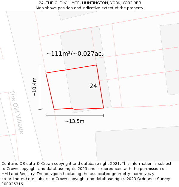 24, THE OLD VILLAGE, HUNTINGTON, YORK, YO32 9RB: Plot and title map