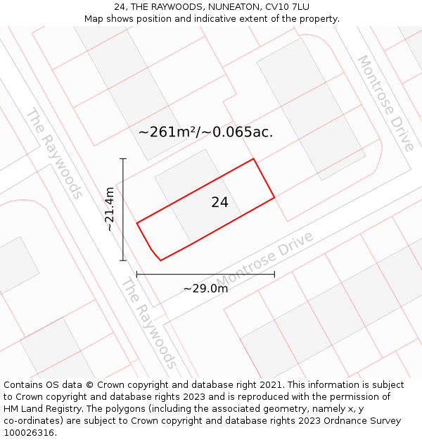 24, THE RAYWOODS, NUNEATON, CV10 7LU: Plot and title map