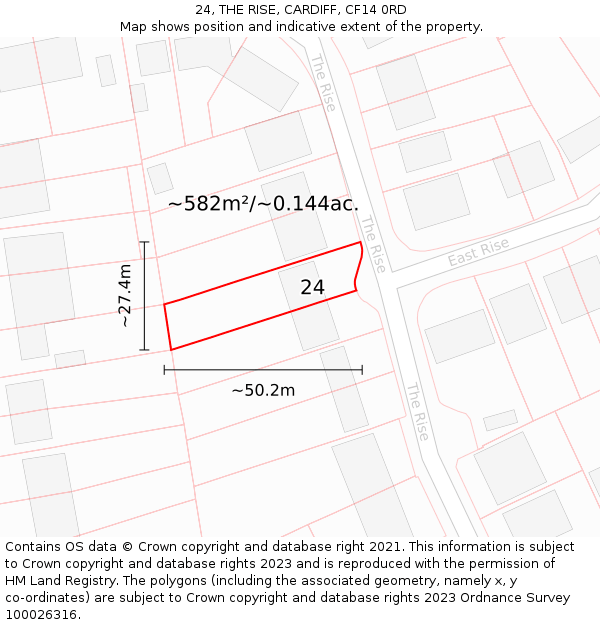 24, THE RISE, CARDIFF, CF14 0RD: Plot and title map