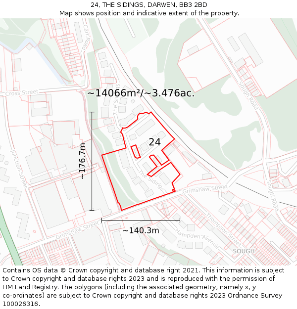 24, THE SIDINGS, DARWEN, BB3 2BD: Plot and title map