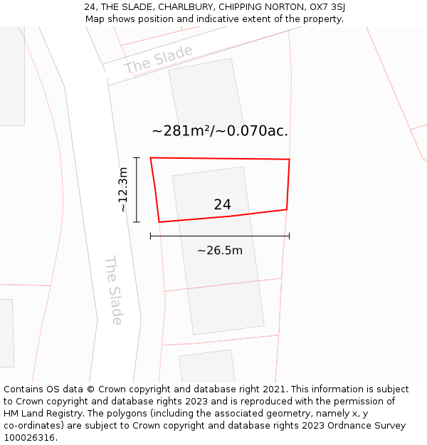 24, THE SLADE, CHARLBURY, CHIPPING NORTON, OX7 3SJ: Plot and title map