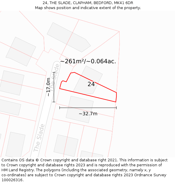 24, THE SLADE, CLAPHAM, BEDFORD, MK41 6DR: Plot and title map