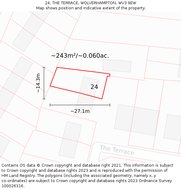 24, THE TERRACE, WOLVERHAMPTON, WV3 9EW: Plot and title map