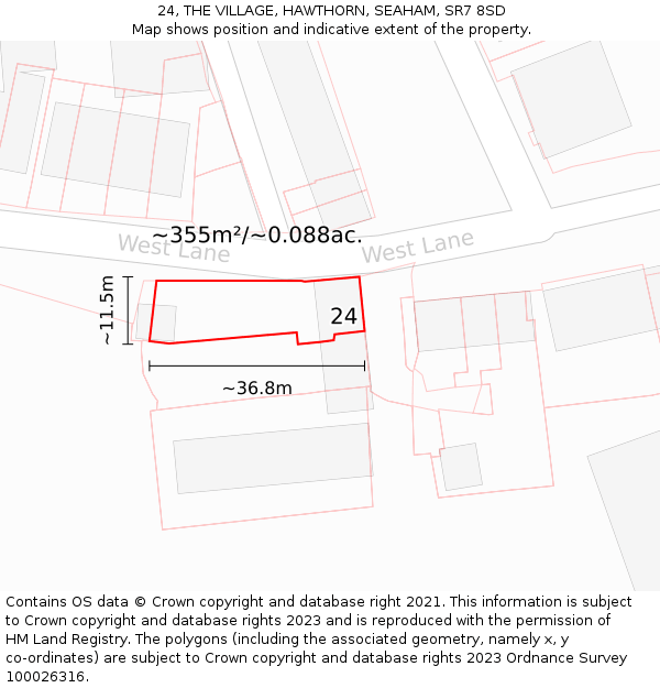 24, THE VILLAGE, HAWTHORN, SEAHAM, SR7 8SD: Plot and title map