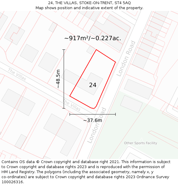 24, THE VILLAS, STOKE-ON-TRENT, ST4 5AQ: Plot and title map