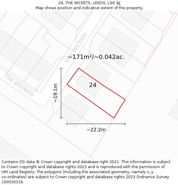 24, THE WICKETS, LEEDS, LS6 4JJ: Plot and title map