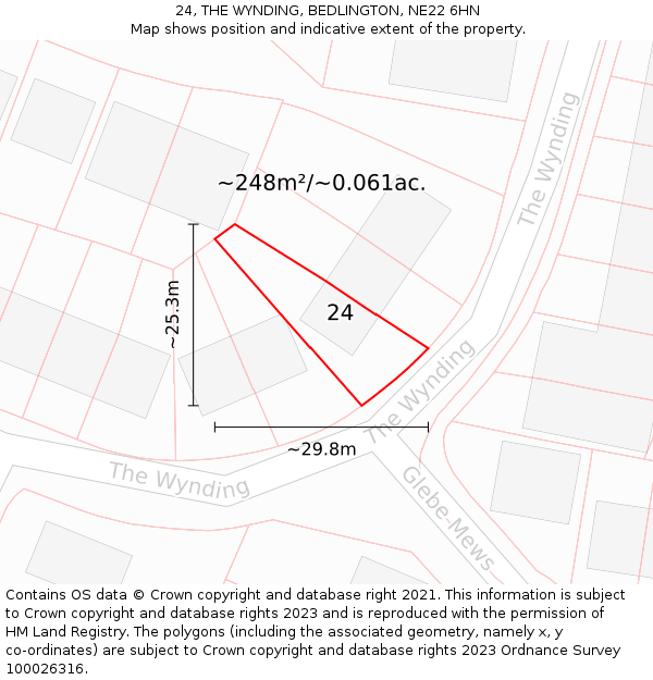 24, THE WYNDING, BEDLINGTON, NE22 6HN: Plot and title map