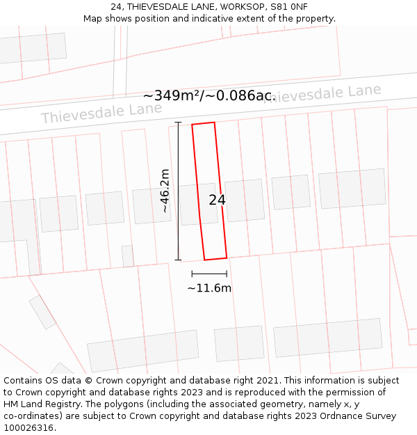 24, THIEVESDALE LANE, WORKSOP, S81 0NF: Plot and title map