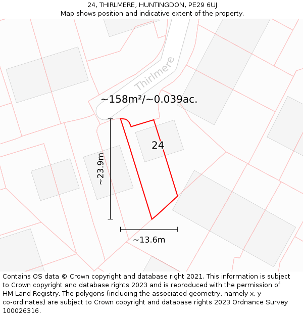 24, THIRLMERE, HUNTINGDON, PE29 6UJ: Plot and title map