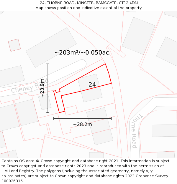 24, THORNE ROAD, MINSTER, RAMSGATE, CT12 4DN: Plot and title map