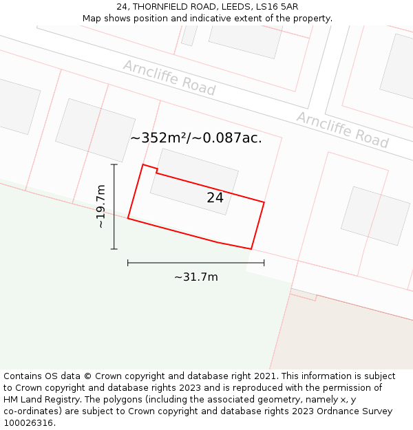 24, THORNFIELD ROAD, LEEDS, LS16 5AR: Plot and title map