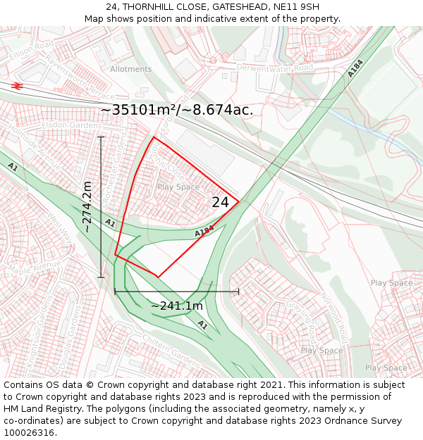 24, THORNHILL CLOSE, GATESHEAD, NE11 9SH: Plot and title map