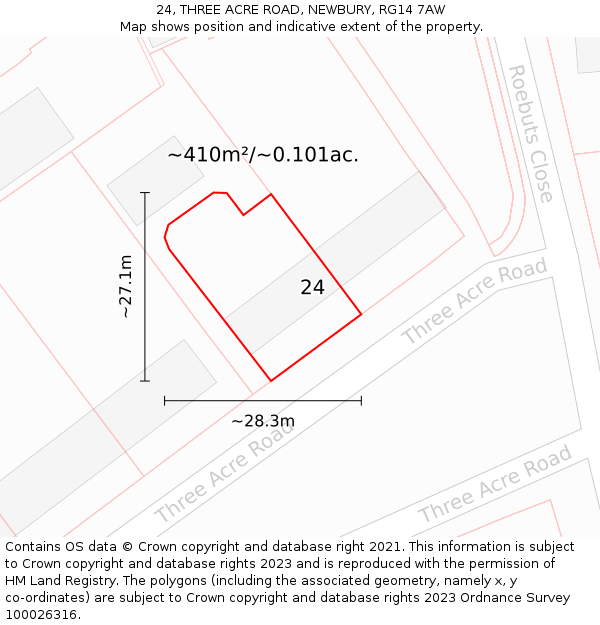 24, THREE ACRE ROAD, NEWBURY, RG14 7AW: Plot and title map