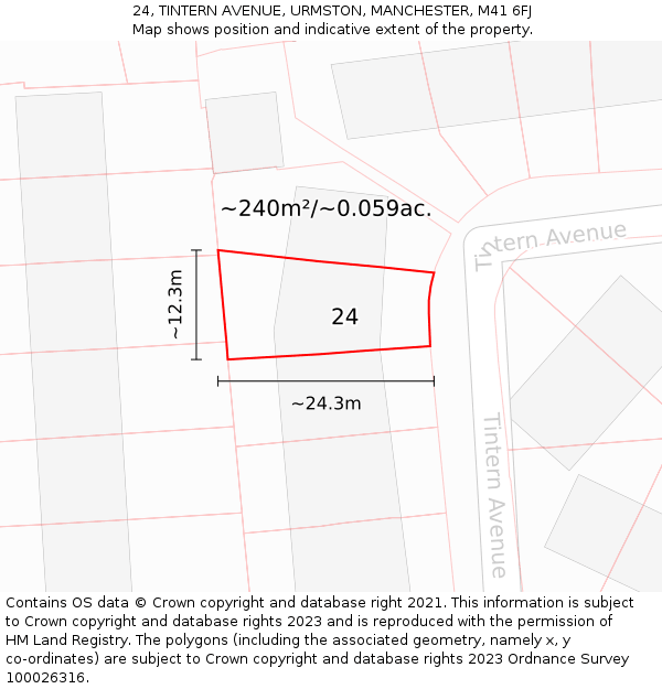 24, TINTERN AVENUE, URMSTON, MANCHESTER, M41 6FJ: Plot and title map