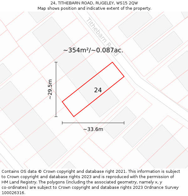 24, TITHEBARN ROAD, RUGELEY, WS15 2QW: Plot and title map