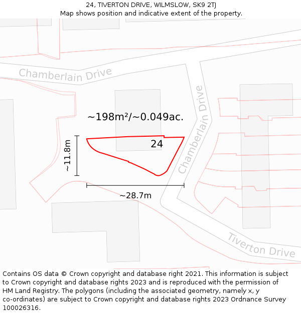 24, TIVERTON DRIVE, WILMSLOW, SK9 2TJ: Plot and title map