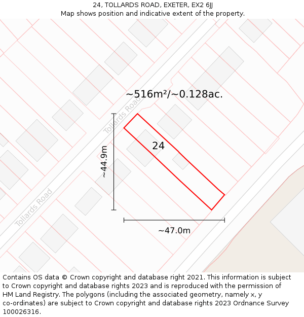 24, TOLLARDS ROAD, EXETER, EX2 6JJ: Plot and title map