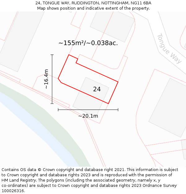 24, TONGUE WAY, RUDDINGTON, NOTTINGHAM, NG11 6BA: Plot and title map