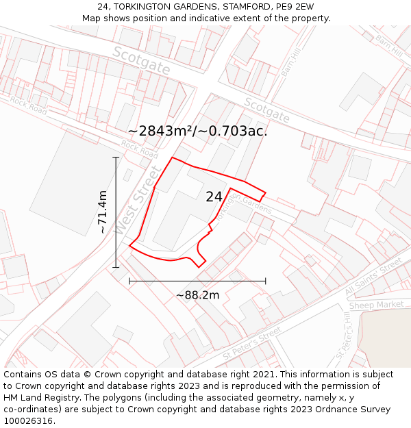 24, TORKINGTON GARDENS, STAMFORD, PE9 2EW: Plot and title map